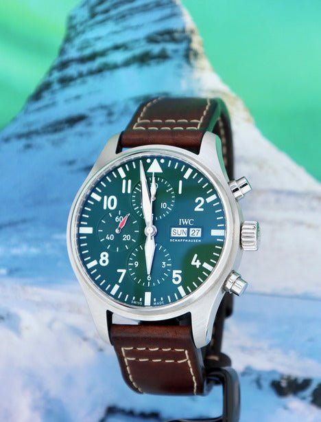 IWC Pilot's Watch Chronograph Edition Racing Green 43mm Green Dial Brown Leather Strap Watch for Men - IW377726