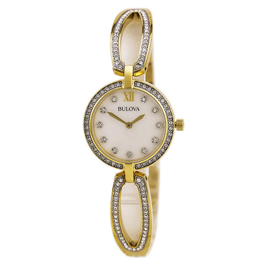 Bulova Crystal Collection Mother of Pearl Dial Gold Steel Strap Watch for Women - 98L225