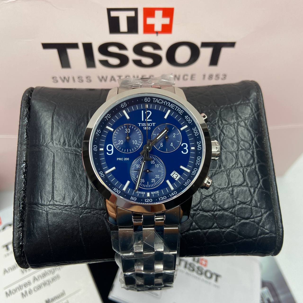 Tissot PRC 200 Chronograph Blue Dial Silver Steel Strap Watch For Men - T114.417.11.047.00