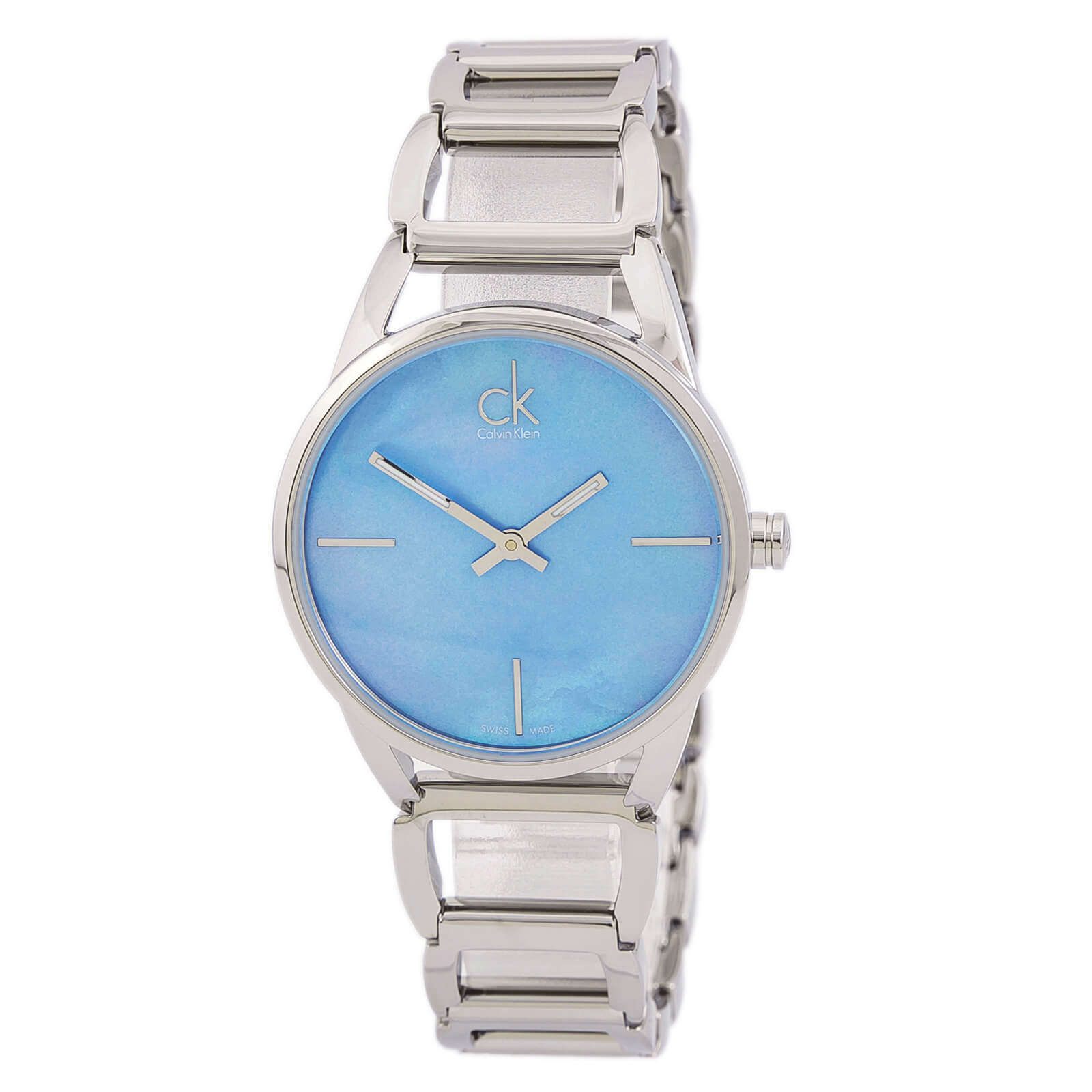 Calvin Klein Stately Mother of Pearl Blue Dial Silver Steel Strap Watch for Women - K3G2312N