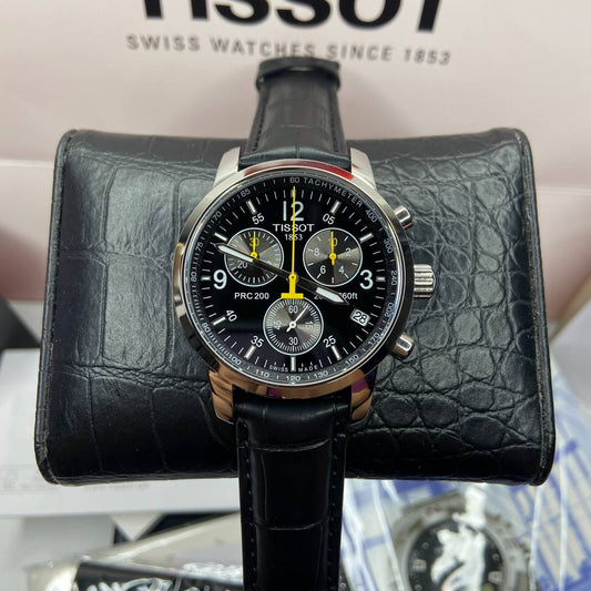 Tissot T Race PRC 200 Chronograph Black Dial Black Leather Strap Watch for Men - T17.1.526.52