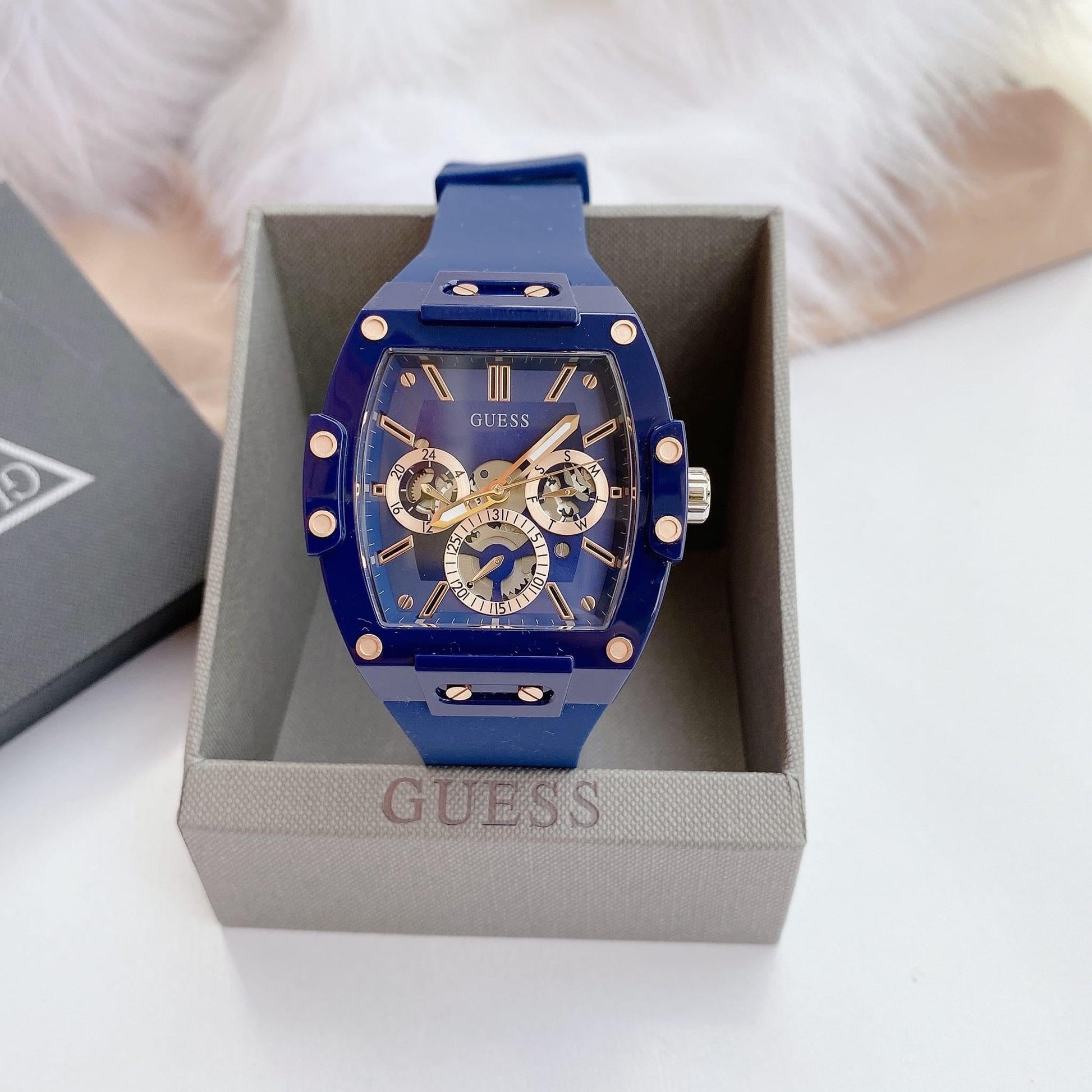 Guess Phoenix Multifunction Blue Dial Blue Rubber Strap Watch for Men - GW0203G7