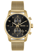 Hugo Boss Skymaster Chronograph Black Dial Gold Mesh Bracelet Watch for Men - 1513838