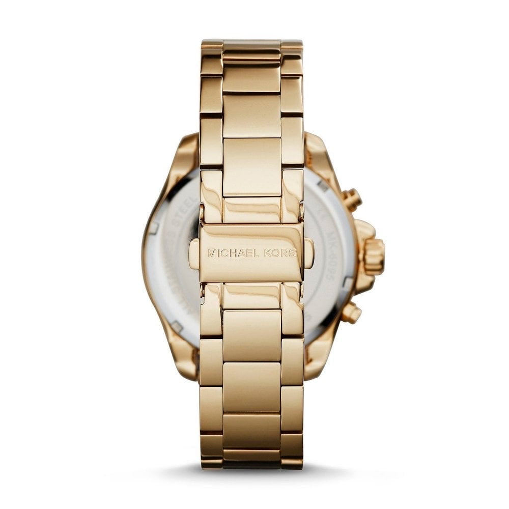 Michael Kors Wren Chronograph Crystal Pave Gold Dial Gold Steel Strap Watch for Women - MK6095