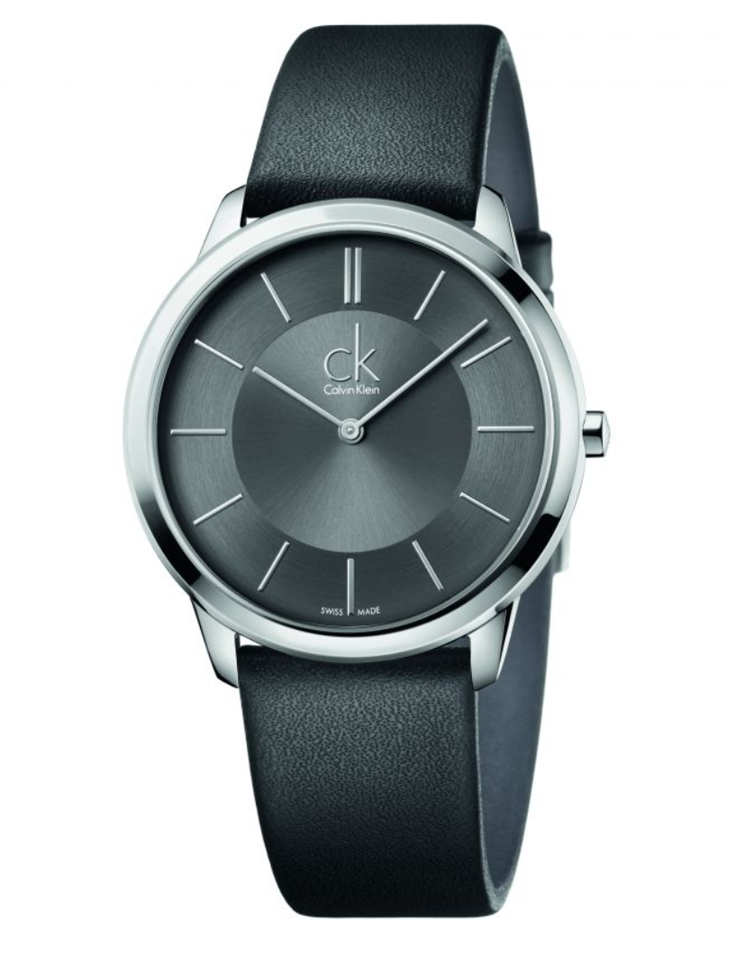 Calvin Klein Minimal Black Dial Black Leather Strap Watch for Men - K3M211C4