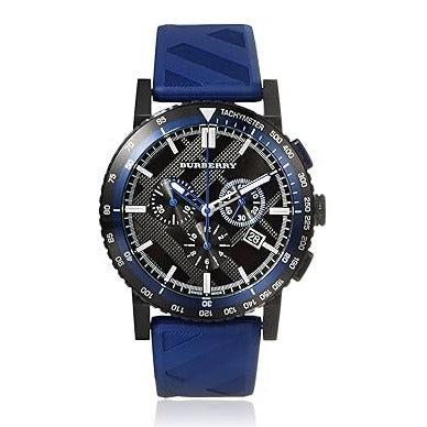 Burberry The City Sport Chronograph Black Dial Blue Rubber Strap Watch For Men - BU9807