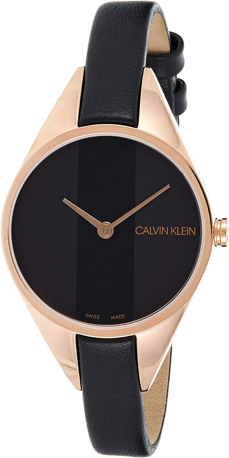 Calvin Klein Rebel Black Dial Black Leather Strap Watch for Women - K8P236C1