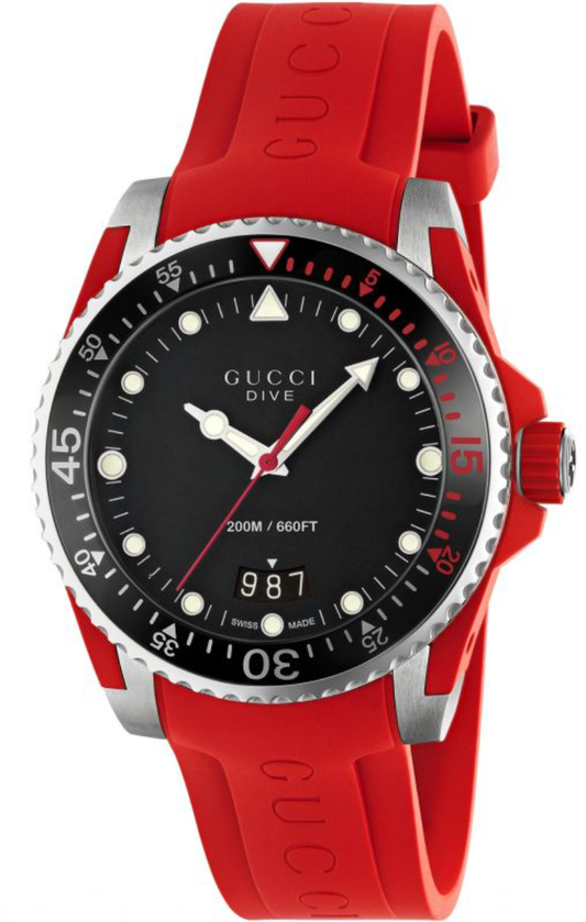 Gucci Dive Quartz Red Rubber Watch For Men - YA136309