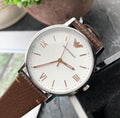 Emporio Armani White Dial Brown Leather Strap Watch For Men - AR11103