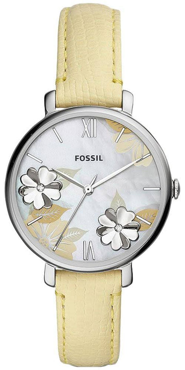 Fossil Jacqueline Three-Hand Silver Dial Yellow Leather Strap Watch for Women - ES4812