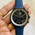 Hugo Boss Grand Prix Chronograph Black Dial Blue Leather Strap Watch for Men - 1513563