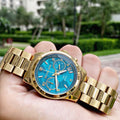 Michael Kors Runway Hunger Stop100 Series Blue Dial Gold Steel Strap Watch for Women - MK5815