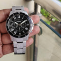 Fossil Grant Sport Chronograph Black Dial Silver Steel Strap Watch for Men - FS5236