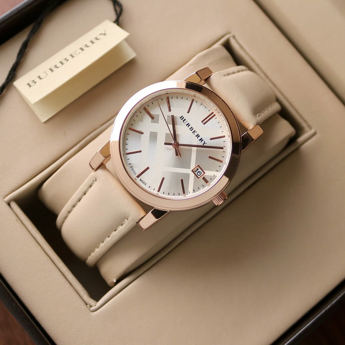 Burberry The City White Dial White Leather Strap Watch for Women - BU9012