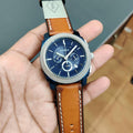 Fossil Machine Chronograph Blue Dial Brown Leather Strap Watch for Men - FS5232