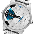 Diesel Mini Daddy Dual Time Silver Dial Stainless Steel Watch For Men - DZ7305