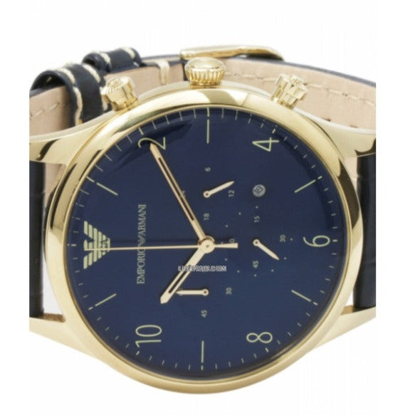 Emporio Armani Chronograph Blue Dial Blue Leather Strap Watch For Men - AR1862