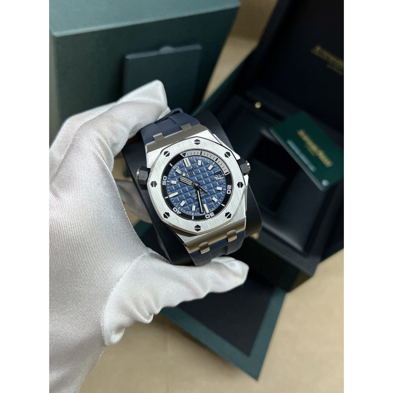 Audemars Piguet Royal Oak Offshore Diver Blue Dial Blue Rubber Strap Watch for Men - 15720ST.OO.A027CA.01