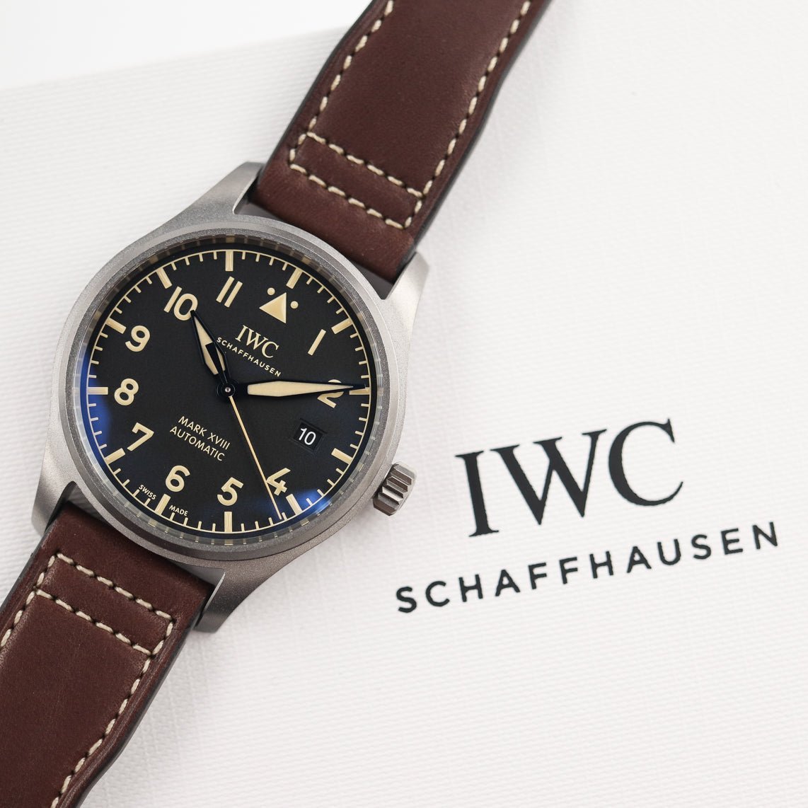 IWC Pilot's Watch Mark XVIII 40mm Black Dial Brown Leather Strap Watch for Men - IW327006