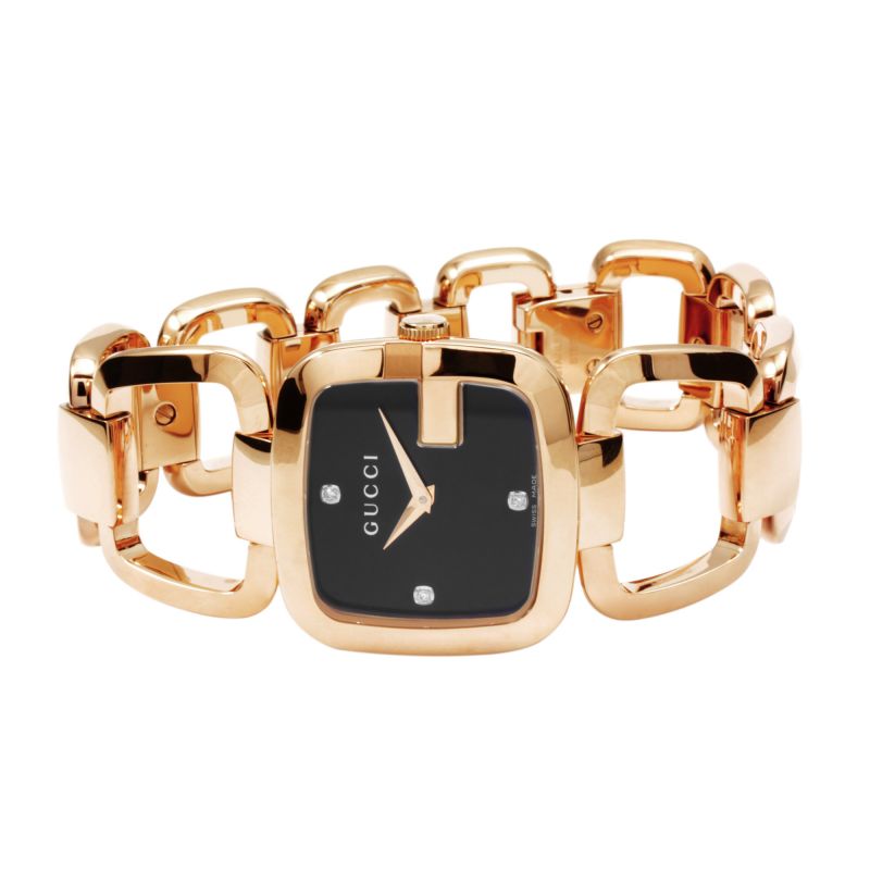 Gucci G Gucci Quartz Black Dial Rose Gold Steel Strap Watch For Women - YA125409