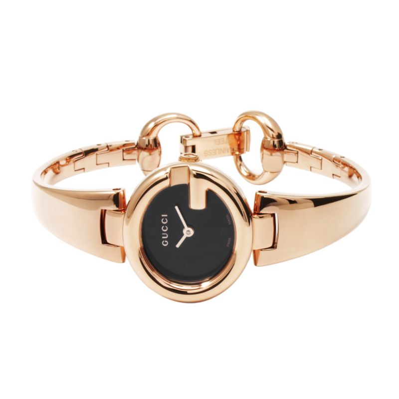 Gucci Guccissima Quartz Black Dial Rose Gold Steel Strap Watch For Women - YA134509