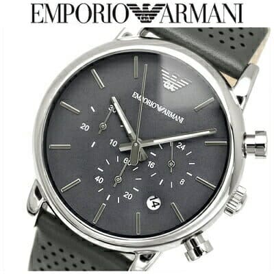 Emporio Armani Luigi Chronograph Quartz Grey Dial Grey Leather Strap Watch For Men - AR1735