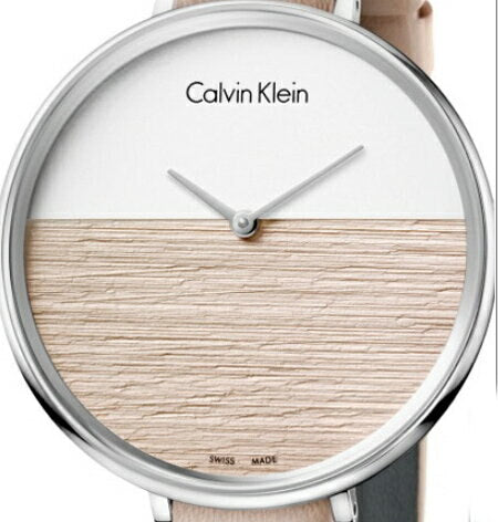 Calvin Klein Rise White Beige Dial Beige Leather Strap Watch for Women - K7A231XH