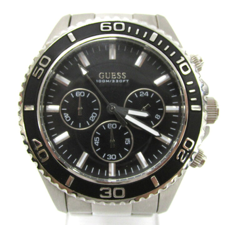 Guess Chaser Chronograph Black Dial Silver Steel Strap Watch for Men - W0170G1