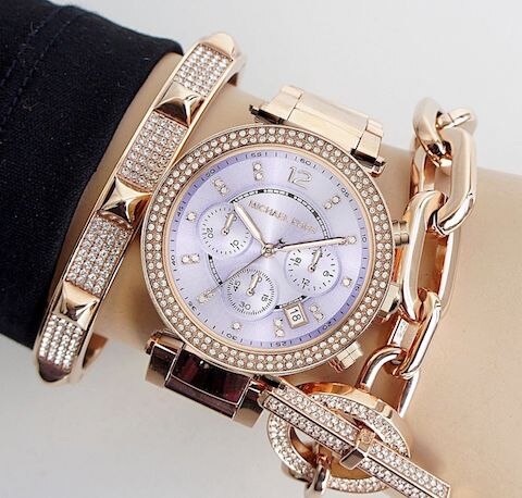 Michael Kors Parker Lilac Dial Gold Steel Strap Watch for Women - MK6169