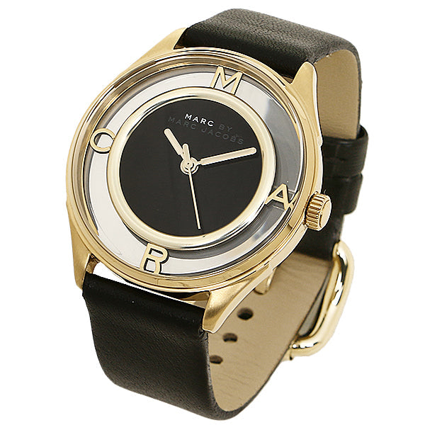 Marc Jacobs Tether Black Dial Black Leather Strap Watch for Women - MBM1376