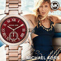 Michael Kors Skylar Maroon Dial Rose Gold Steel Strap Watch for Women - MK6086