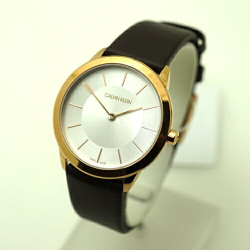 Calvin Klein Minimal White Dial Brown Leather Strap Watch for Women - K3M226G6