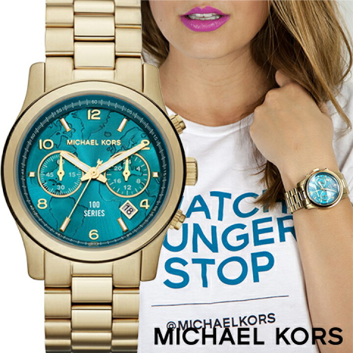 Michael Kors Runway Hunger Stop100 Series Blue Dial Gold Steel Strap Watch for Women - MK5815