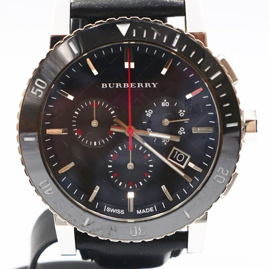 Burberry The City Black Dial Black Leather Strap Watch for Men - BU9382