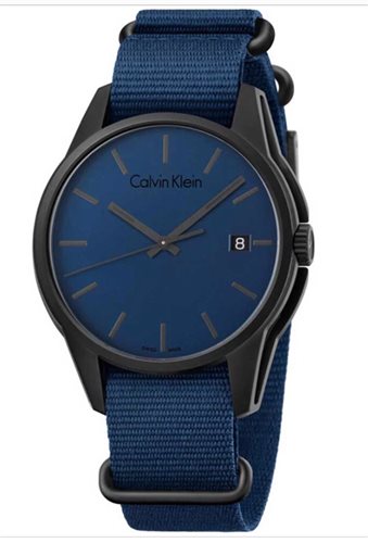 Calvin Klein Tone Blue Dial Blue NATO Strap Watch for Men - K7K514VN