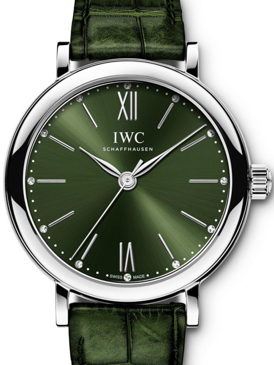 IWC Portofino Automatic Green Dial Green Leather Strap Watch for Women - IW357405