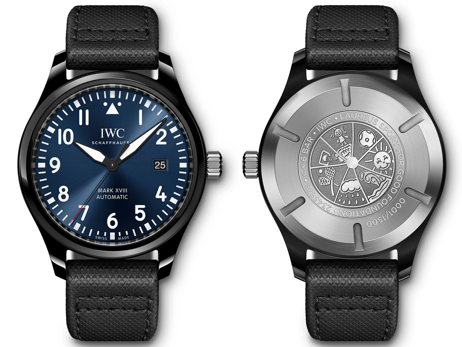 IWC Pilot’s Watch Mark XVIII Edition “Laureus Sport for Good Foundation" Blue Dial Black Nylon Strap Watch for Men - IW324703