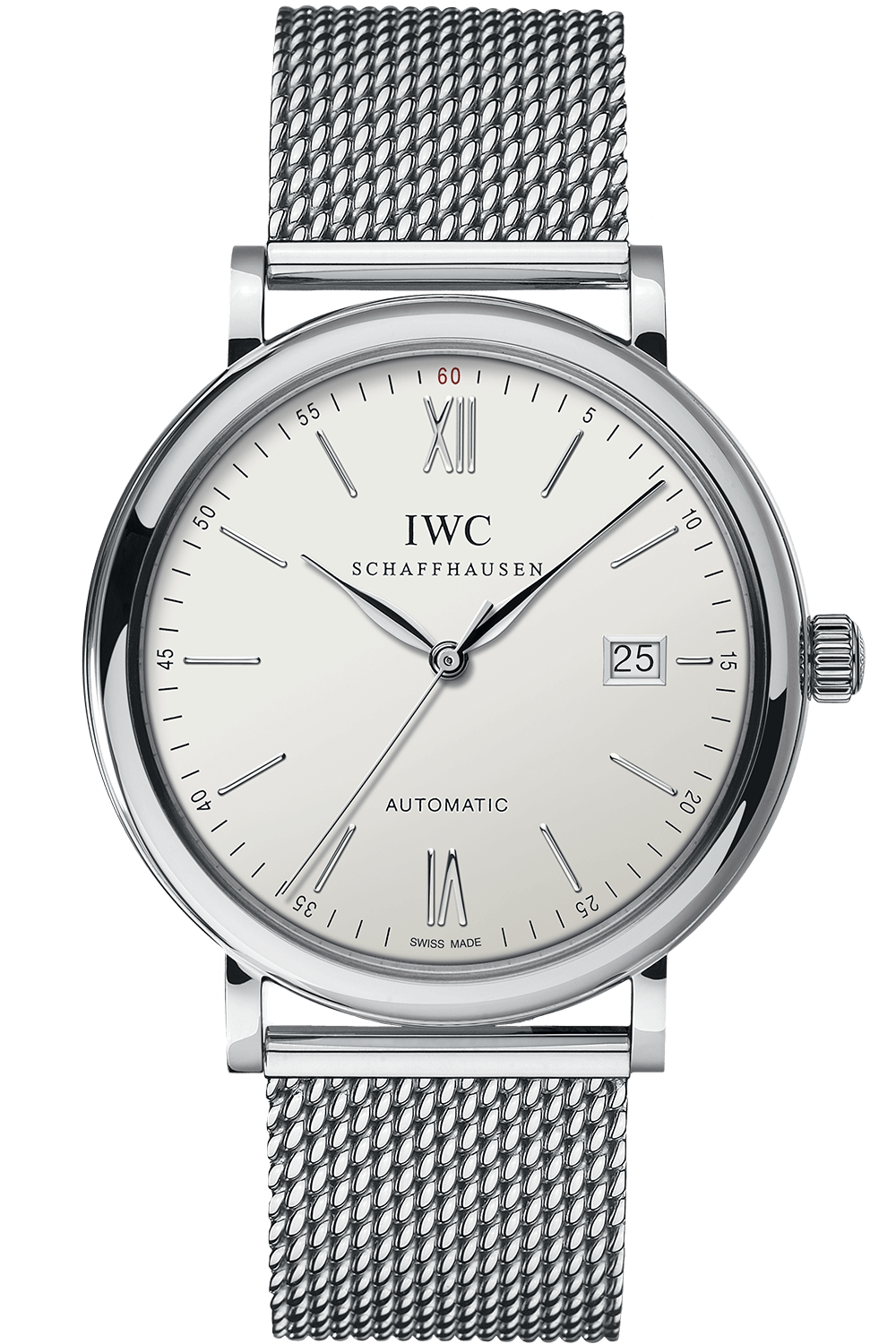 IWC Portofino Automatic White Dial Silver Mesh Bracelet Watch for Men - IW356505