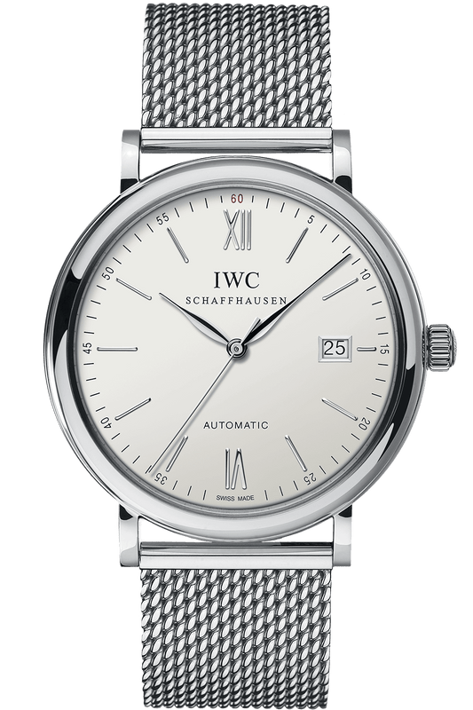 IWC Portofino Automatic White Dial Silver Mesh Bracelet Watch for Men - IW356505