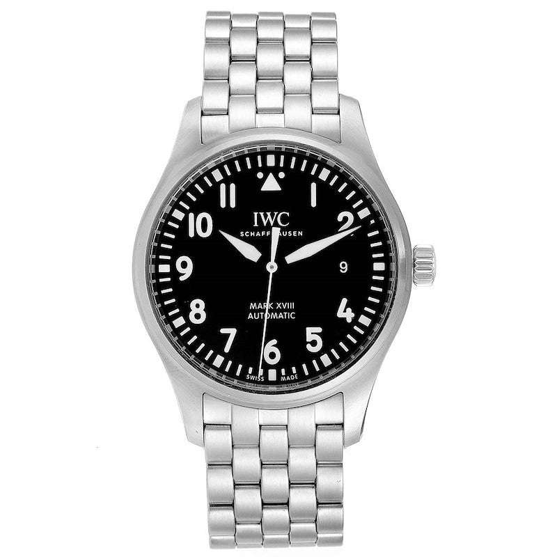 IWC Pilot’s Watch Mark XVIII Black Dial Silver Steel Strap Watch for Men - IW327015