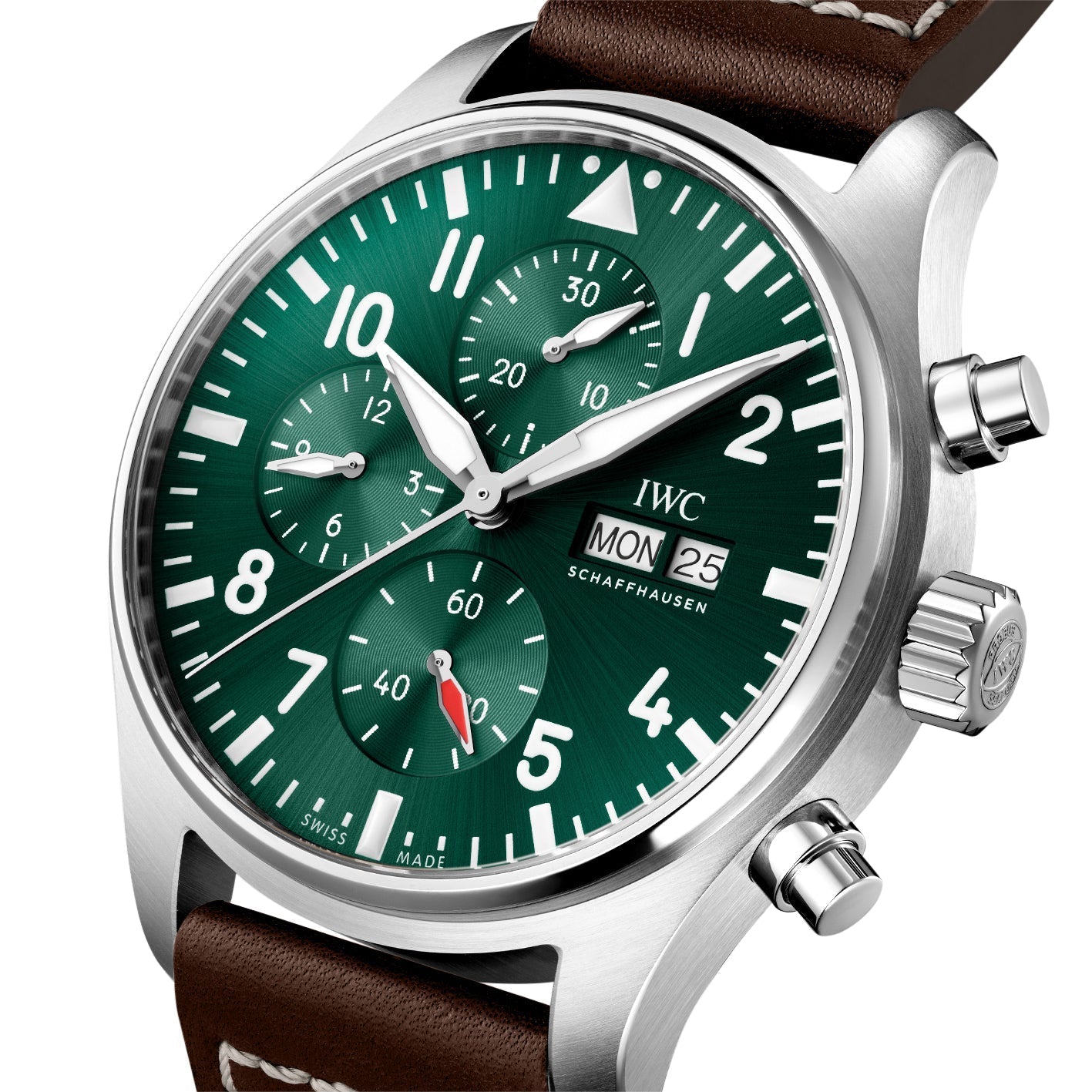 IWC Pilot's Watch Chronograph Edition Racing Green 43mm Green Dial Brown Leather Strap Watch for Men - IW377726