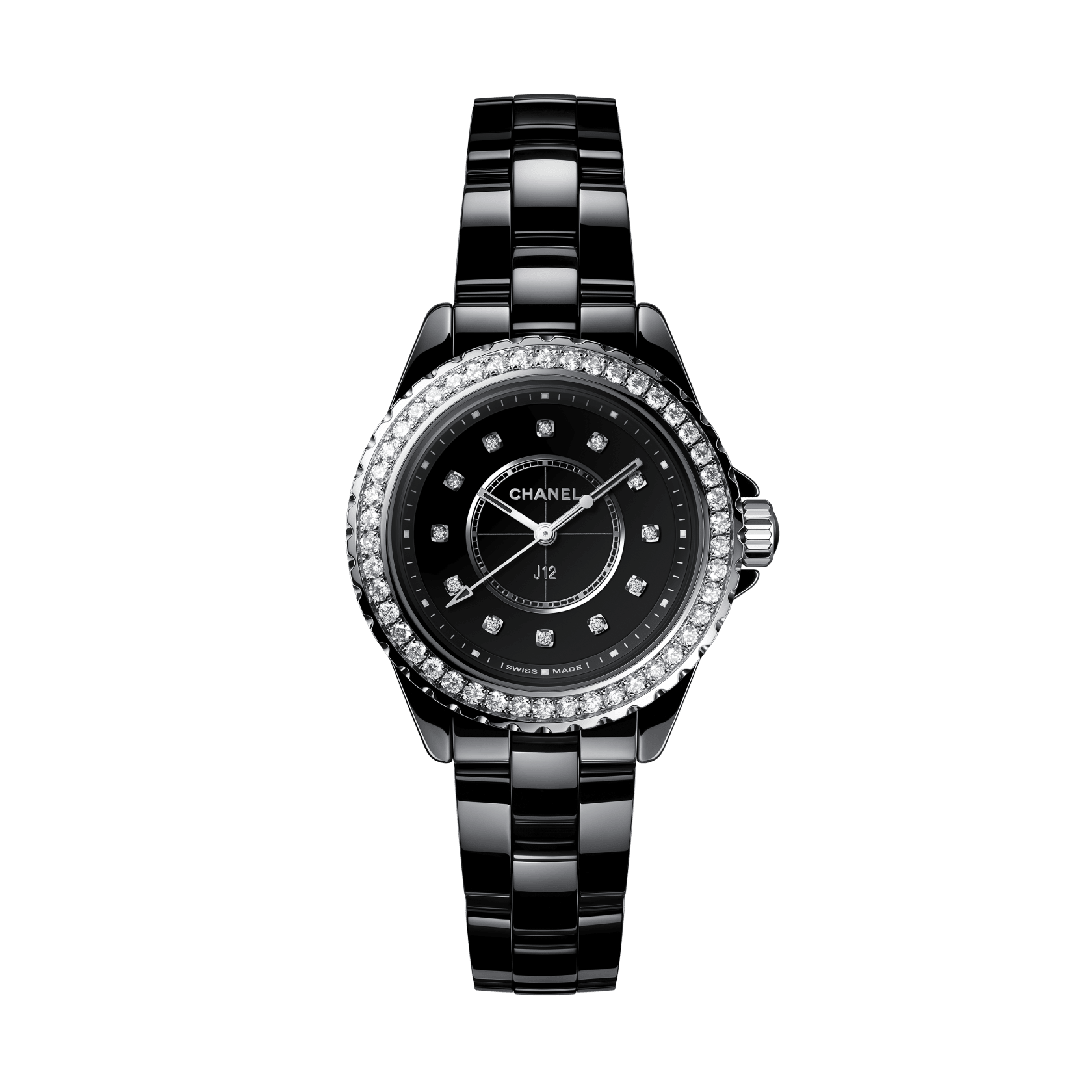 Chanel J12 Quartz Diamond Black Dial Black Steel Strap Watch for Women - J12 H6419