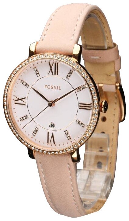 Fossil Jacqueline White Dial Pink Leather Strap Watch for Women - ES4303