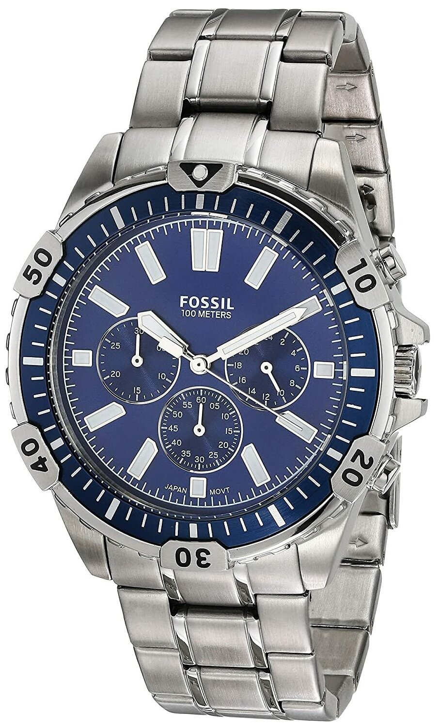 Fossil Garrett Chronograph Blue Dial Silver Steel Strap Watch for Men - FS5623