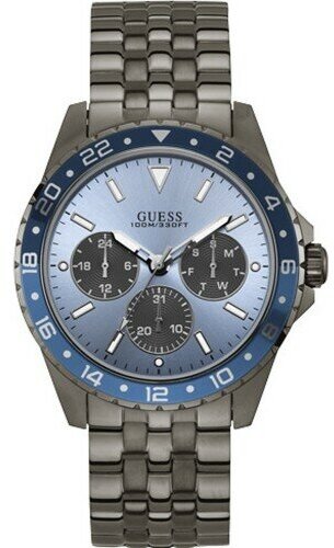 Guess Odyssey Quartz Blue Dial Gunmetal Steel Strap Watch For Men - W1107G5