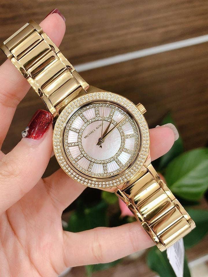 Michael Kors Kerry Mother of Pearl Dial Gold Steel Strap Watch for Women - MK3396