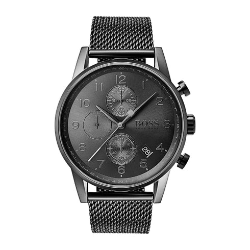 Hugo Boss Navigator Chronograph Grey Dial Grey Mesh Bracelet Watch for Men - 1513674