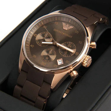 Emporio Armani Sportivo Chronograph Brown Dial Brown Silicone Strap Watch For Men - AR5891