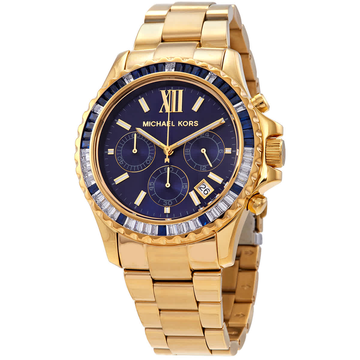 Michael Kors Everest Chronograph Blue Dial Gold Steel Strap Watch for Women - MK5754