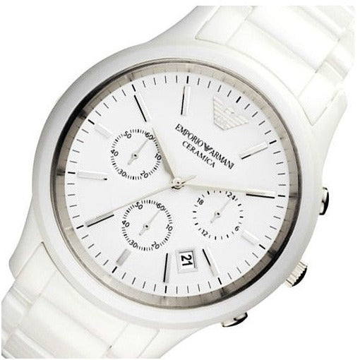 Emporio Armani Ceramica Chronograph White Dial White Strap Watch For Men - AR1453